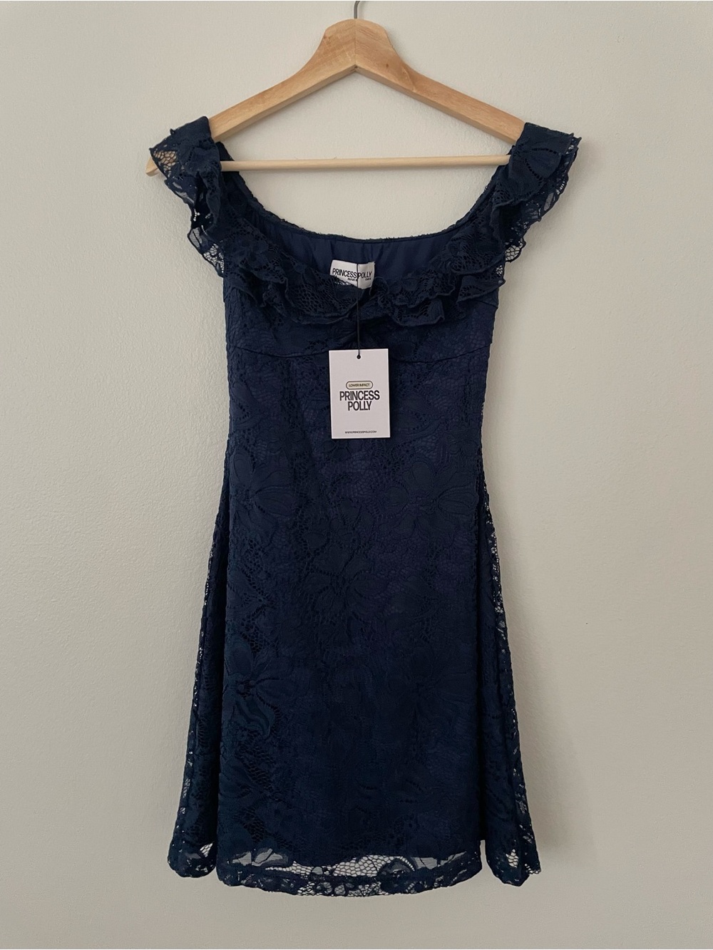 NWT Princess Polly Anabeila Strapless Frill Mini Dress Navy Size 4